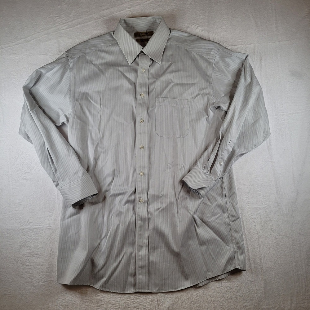 Roundtree & Yorke Gold Label Mens 16 34 Blue White Micro Stripe Dress Shirt